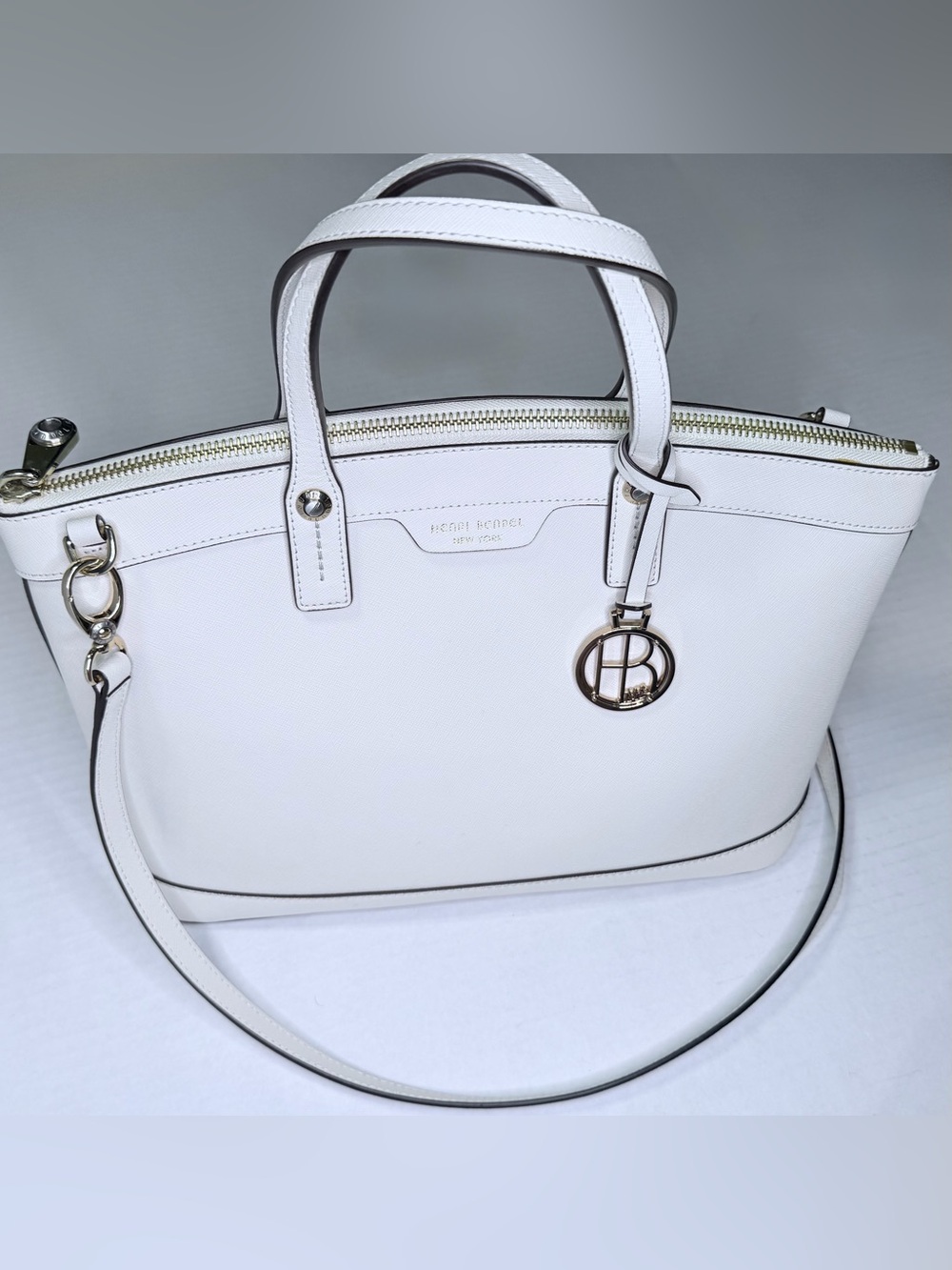 Henri Bendel West 57th Ivory Saffiano Leather Satchel w/ Crossbody Strap NWT New